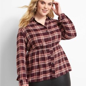 Lane Bryant Womens Popover Tunic Top Red Plaid Flannel No Peek Collection 18/20